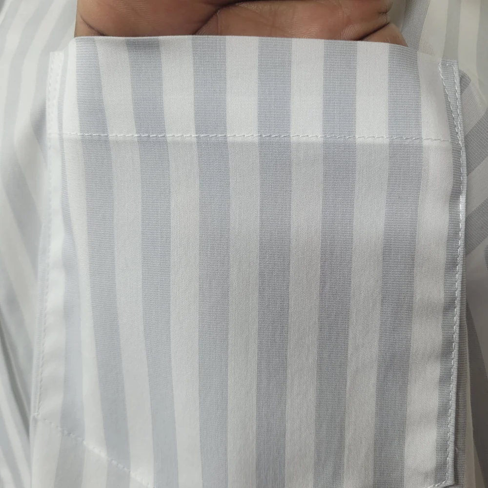 BCBGMAXAZRIA Gray White Striped Boxy Button Up Shirt XS Minimalist - Picture 8 of 10